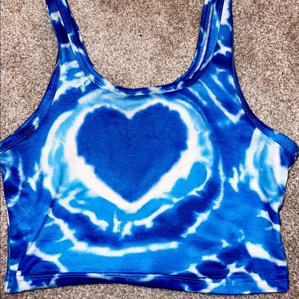 blue tie dye heart tank top